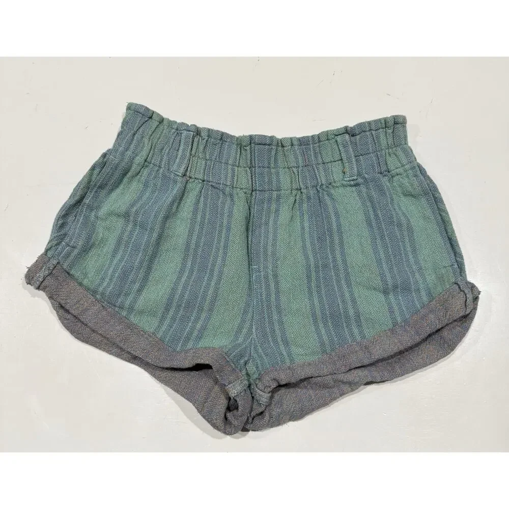 Free People Solar Flare Baja Stripe Cuff Shorts In Ocean Blue Sz M